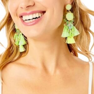 Lilly Pulitzer Waterside Chandelier Earrings Pistachio Green Gold Tassel
